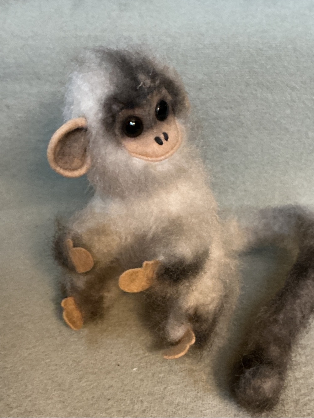 Plush Monkey Small Pet Toy in Gray and Cream